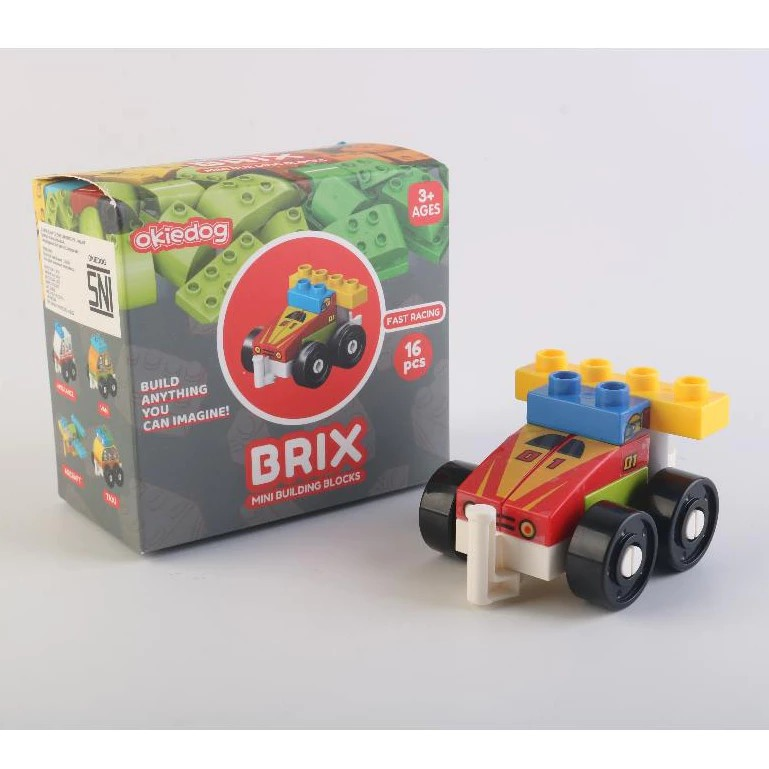 Okiedog Brix Garbage Truck Fast Racing 16pcs - Mainan DIY Balok Susun Puzzle