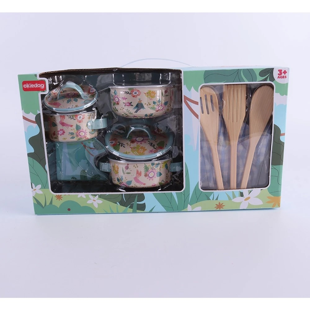 Okiedog Dinosaur & Pink Flower Square Pan Kitchen Set - Mainan Masakan Anak Motif Bunga & Dinosaurus
