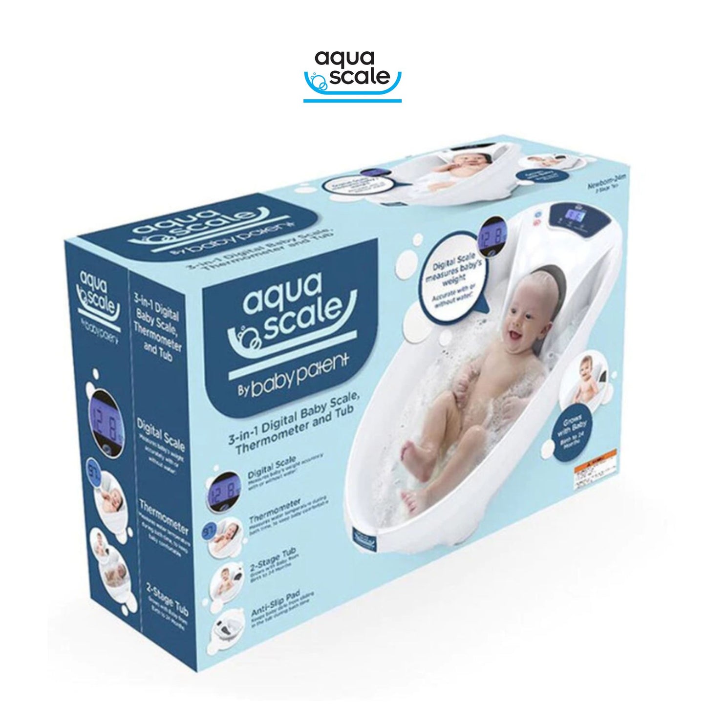 AquaScale 3in1 – Bak Mandi Bayi Digital + Timbangan & Termometer