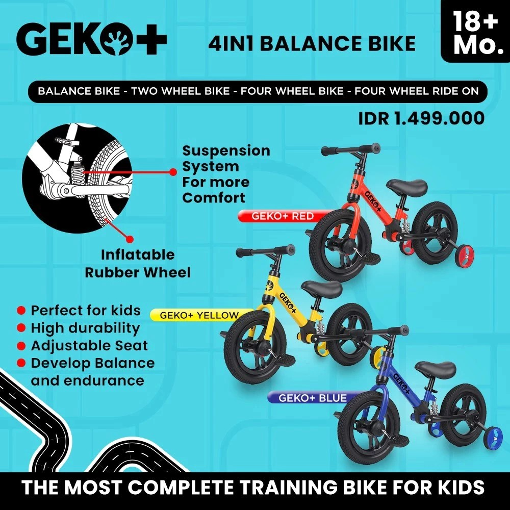 Geko Plus 4in1 Kids Balance Bike 12"