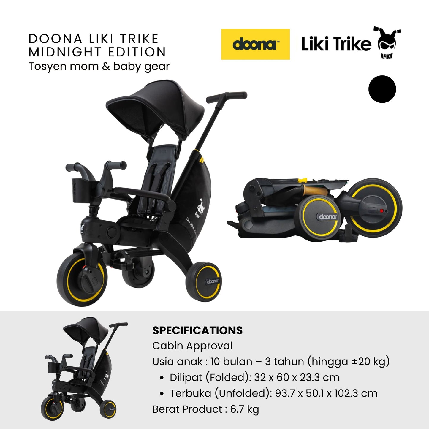 Doona Liki Trike Midnight Edition - Sepeda Dorong Roda Tiga - Stroller Anak