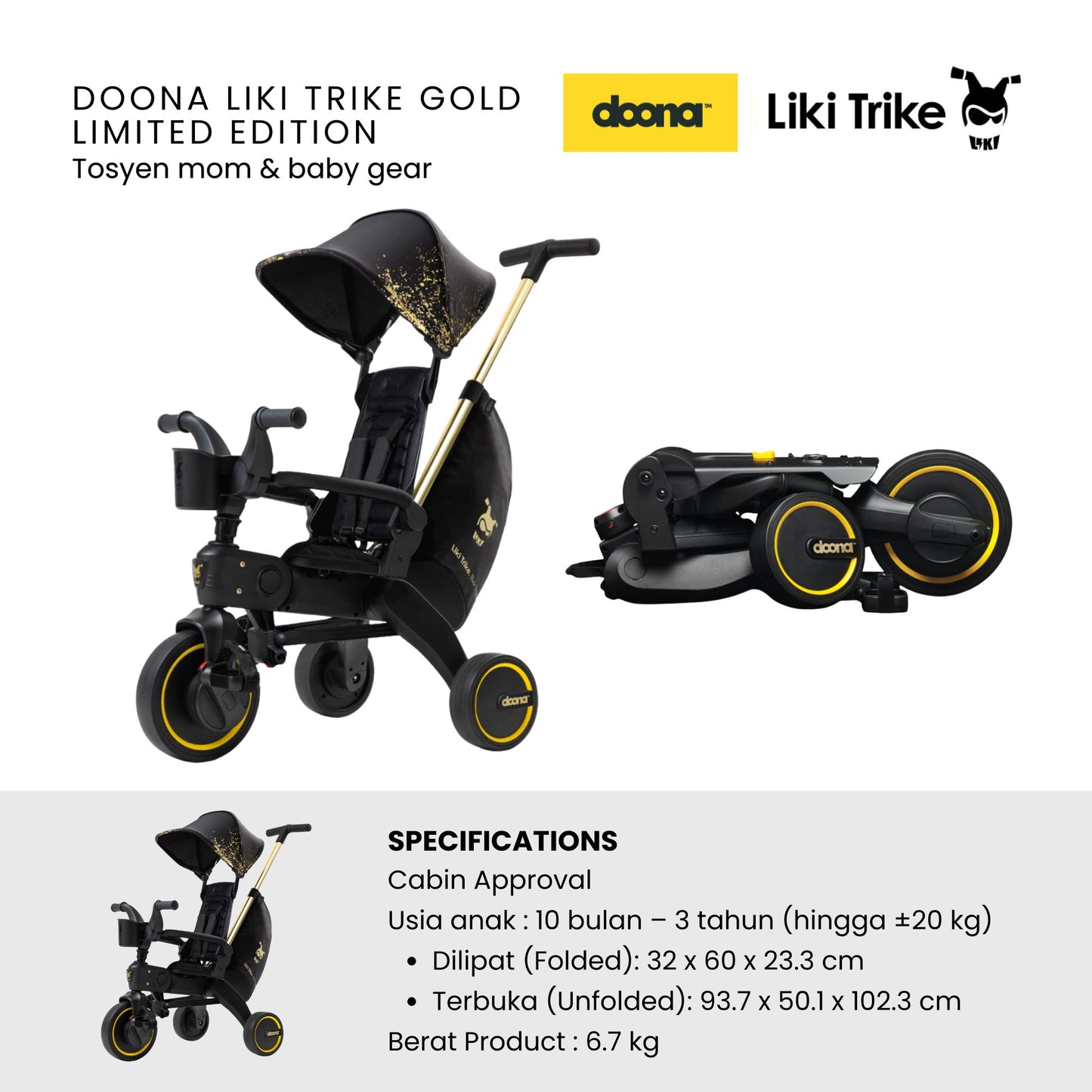 Doona Liki Trike Gold Limited Edition - Sepeda Dorong Roda Tiga - Stroller Anak