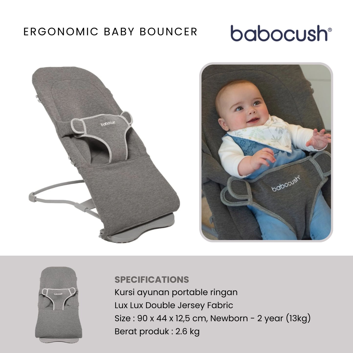 Babocush Ergonomic Baby Bouncer - Kursi Ayunan Bayi