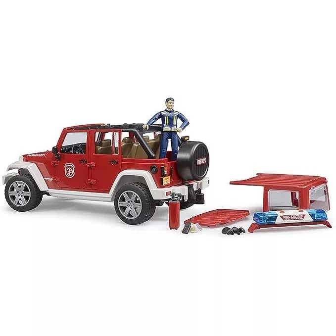 Bruder 2528 Jeep Unlimited Rubicon Fire Dept Vehicle with Fireman - Mainan Miniatur Mobil Pemadam Kebakaran