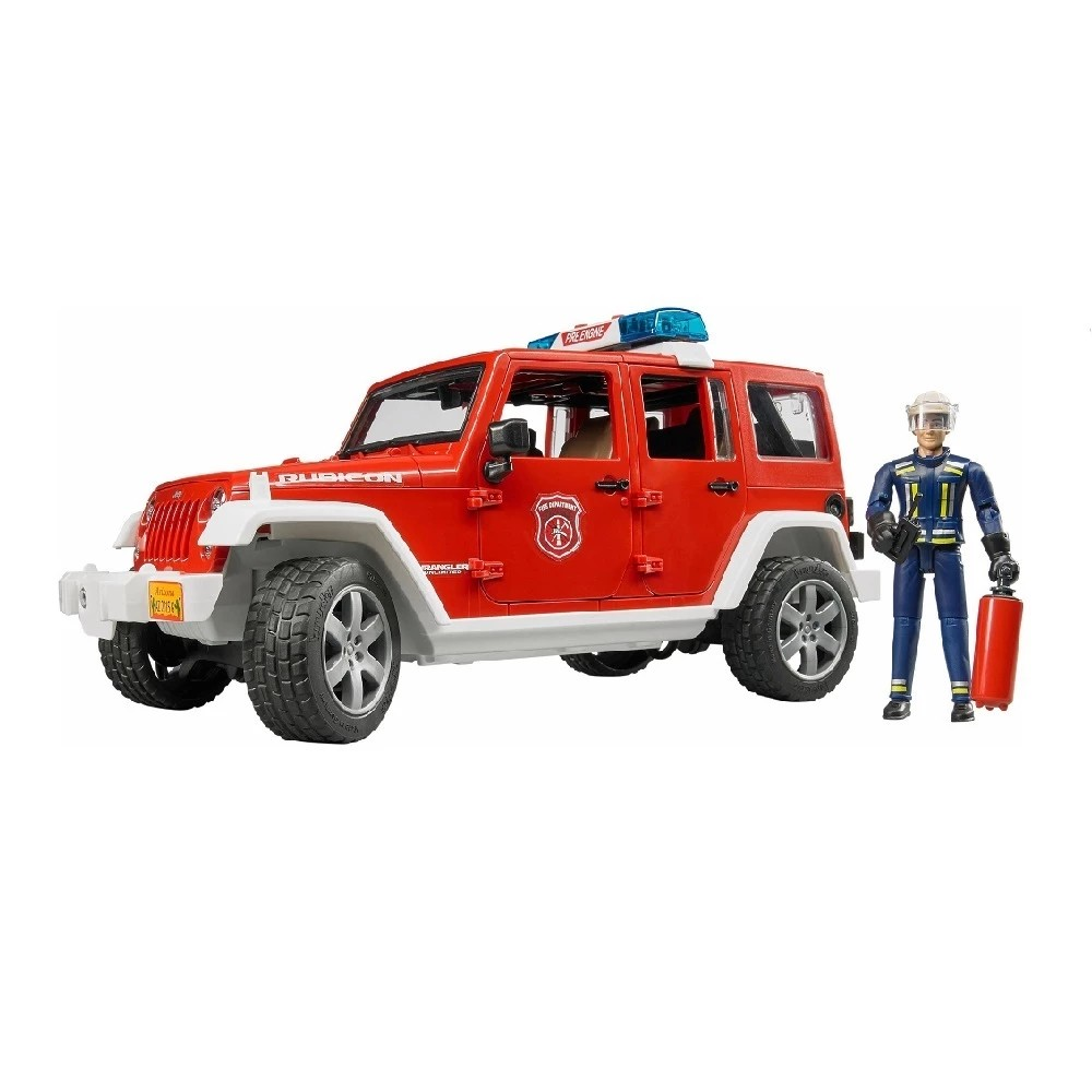 Bruder 2528 Jeep Unlimited Rubicon Fire Dept Vehicle with Fireman - Mainan Miniatur Mobil Pemadam Kebakaran
