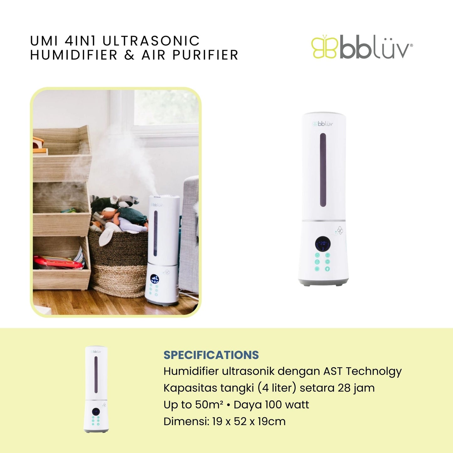 Bbluv Umi 4in1 Ultrasonic Humidifier & Air Purifier - Pelembab dan Pembersih Udara