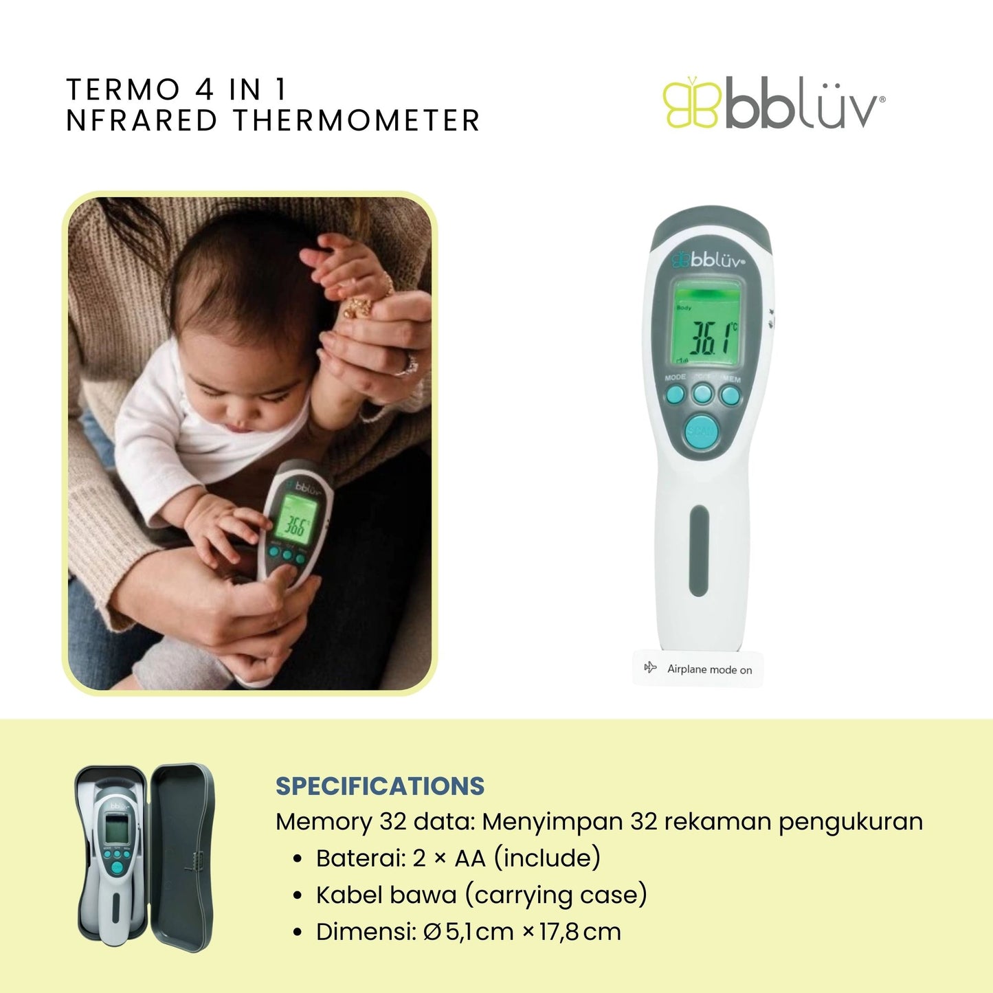 Bbluv Termo 4 in 1 Infrared Thermometer - Termometer Infrared Multifungsi