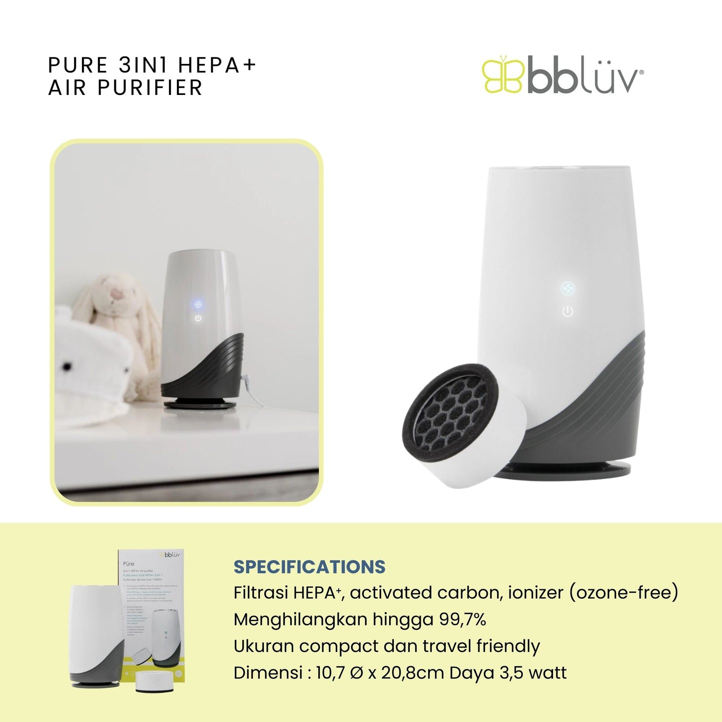 Bbluv Pure 3in1 HEPA+ Air Purifier - Alat pembersih udara
