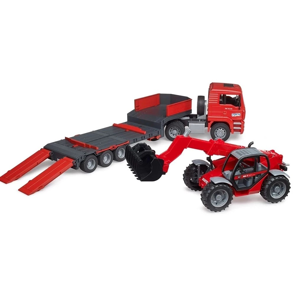 Bruder 2774 MAN TGA Low Loader Truck with Manitou Telescopic Loader MLT - Mainan Miniatur Truk Angkut