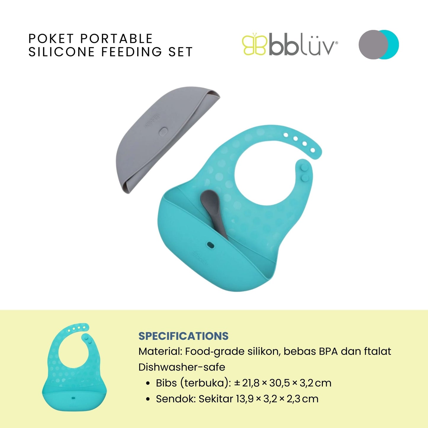 Bbluv Poket Portable Silicone Feeding Set - Celemek Silikon Makan Anak Bayi