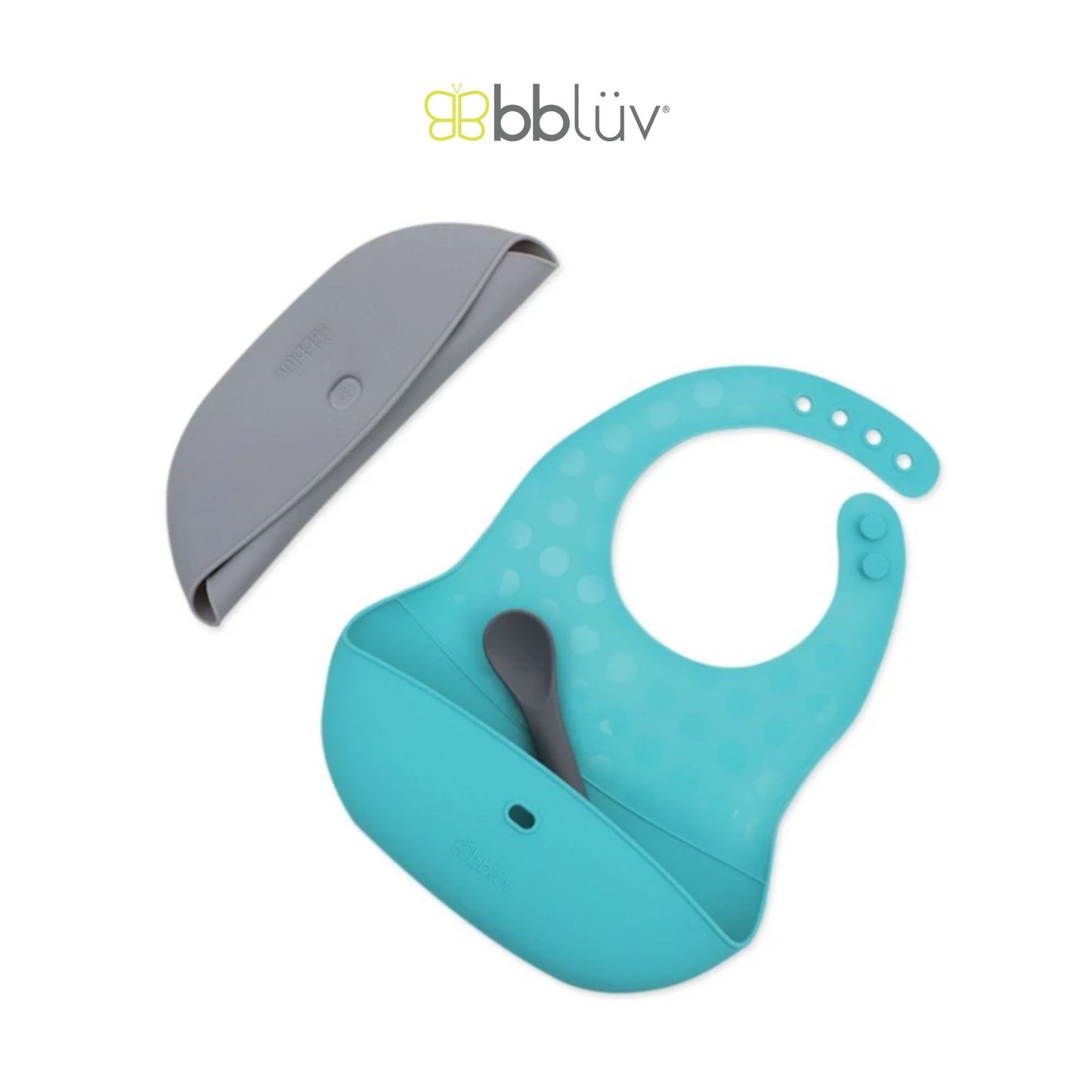 Bbluv Poket Portable Silicone Feeding Set - Celemek Silikon Makan Anak Bayi