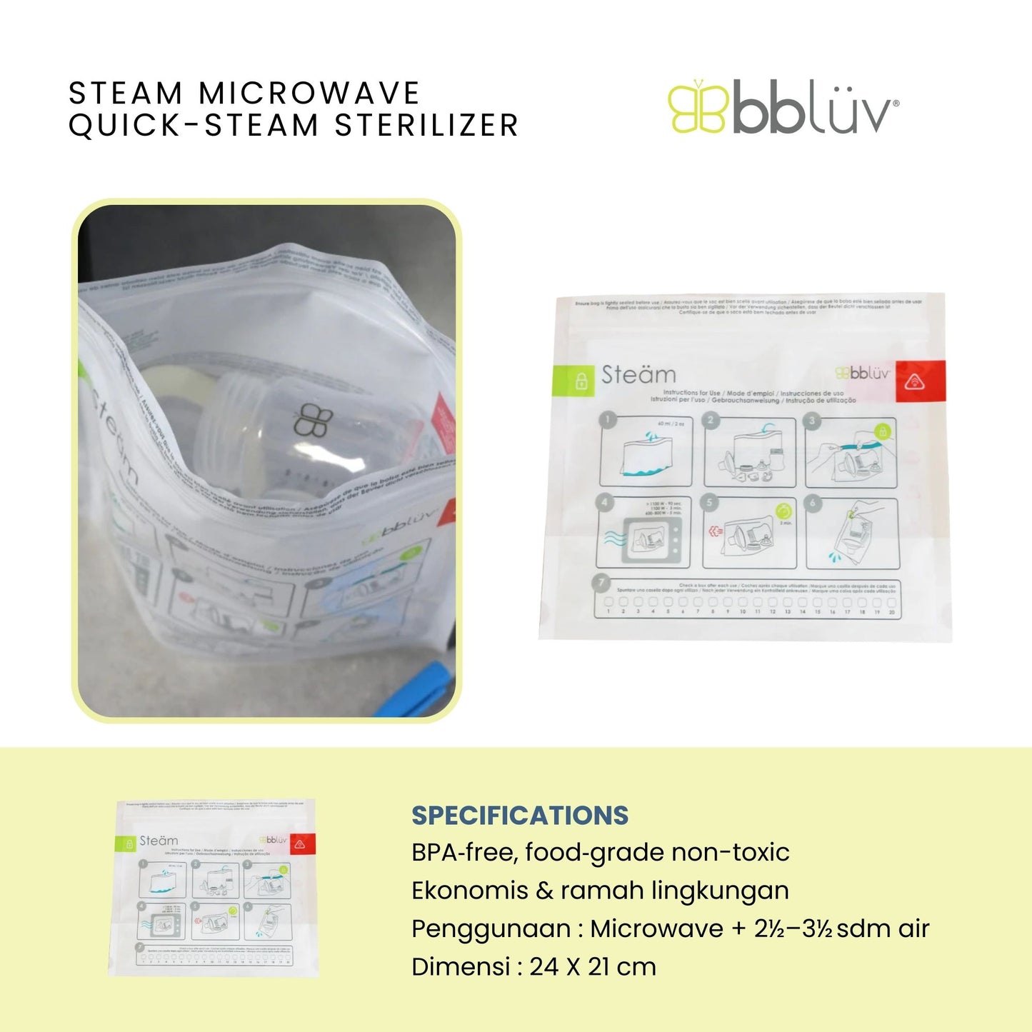 Bbluv Steam Microwave Quick-Steam Sterilizer - Kantung Sterilizer Cepat Dengan Microwave