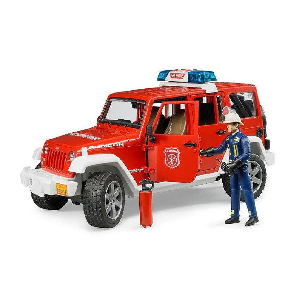 Bruder 2528 Jeep Unlimited Rubicon Fire Dept Vehicle with Fireman - Mainan Miniatur Mobil Pemadam Kebakaran