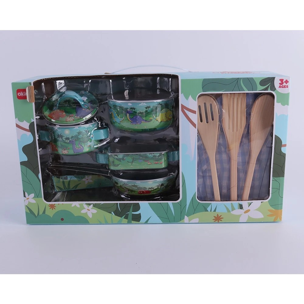 Okiedog Dinosaur & Pink Flower Square Pan Kitchen Set - Mainan Masakan Anak Motif Bunga & Dinosaurus