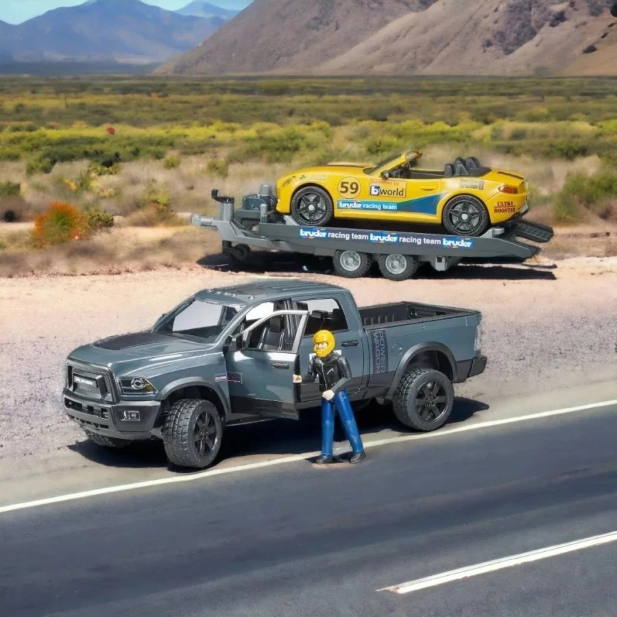 Bruder 2504 RAM 2500 Power Wagon + Bruder Roadster Racing Team - Mainan Miniatur Mobil Balap