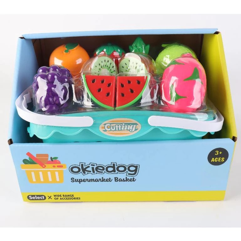 Okiedog Supermarket Basket - Set Belanja & Mainan Buah Potong Anak