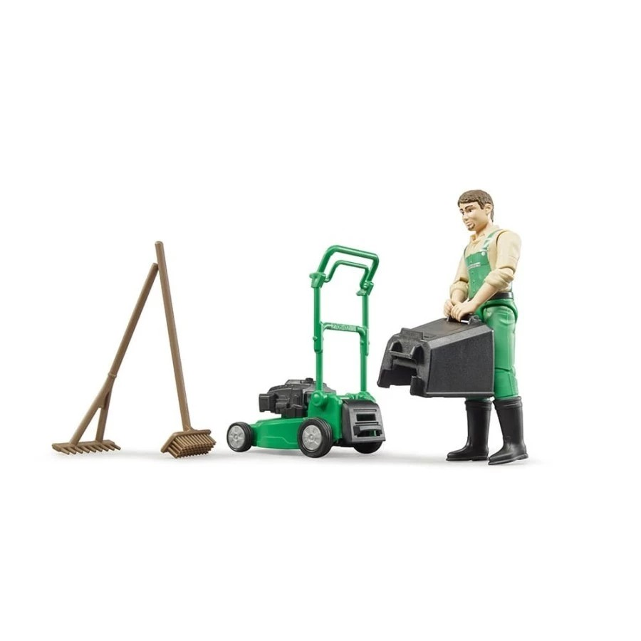 Bruder 62103 Bworld Gardener with Lawn Mower & Equipment - Mainan Miniatur Tukang Kebun & Mesin Pemotong Rumput