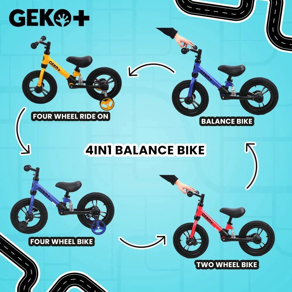 Geko Plus 4in1 Kids Balance Bike 12"