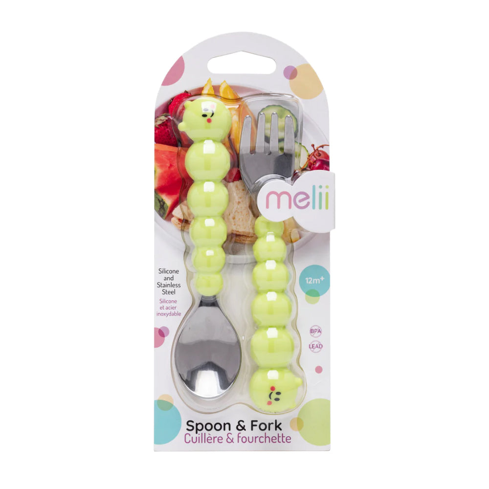 Melii Baby Silicone Caterpillar Spoon & Fork Set sendok&garpu anak