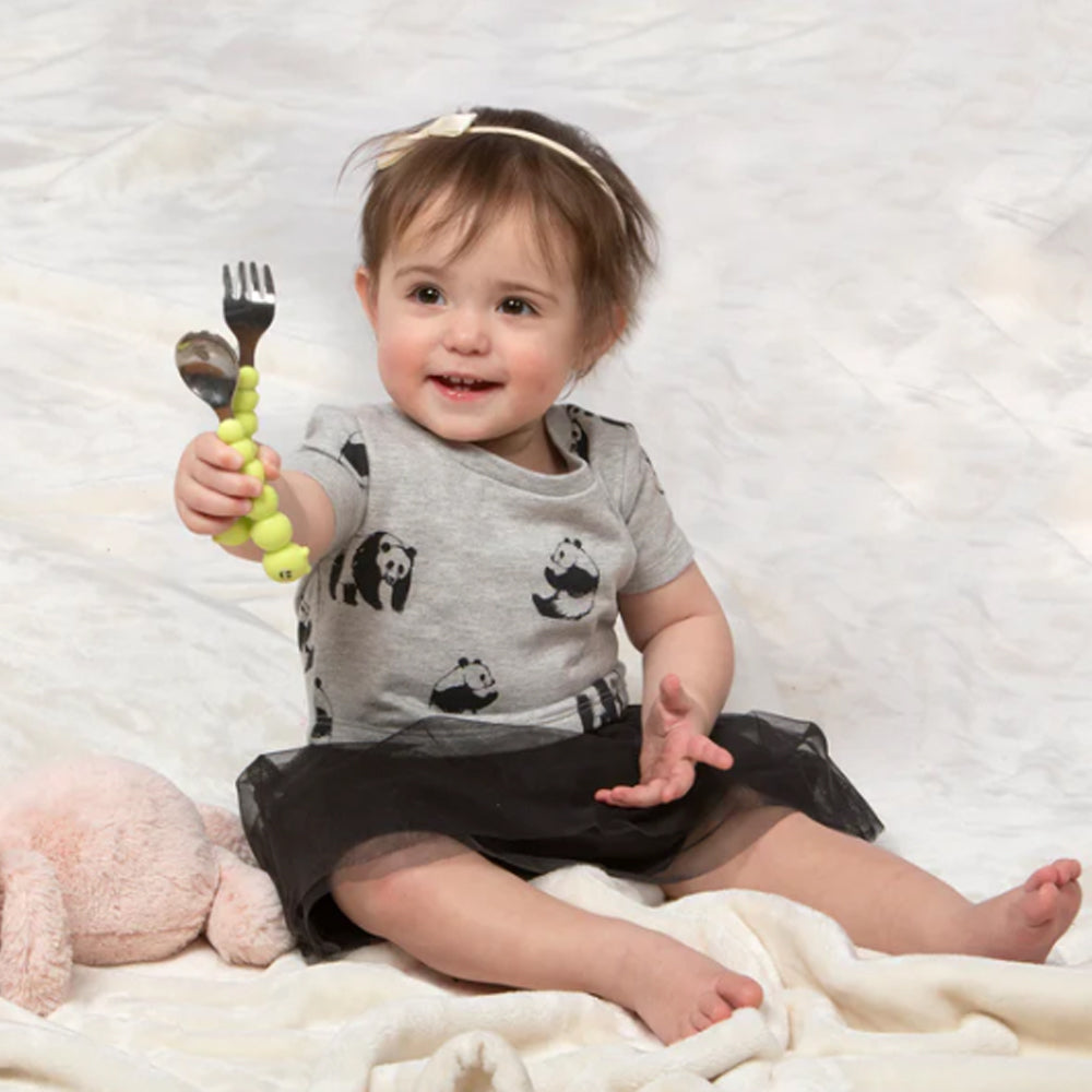 Melii Baby Silicone Caterpillar Spoon & Fork Set sendok&garpu anak