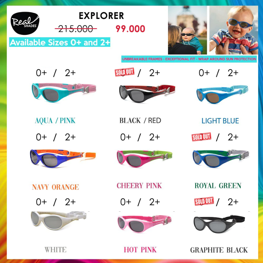 Real Shades Toddler Explorer Sunglasses - Kacamata Hitam Bayi dan Anak - Terdapat Strap