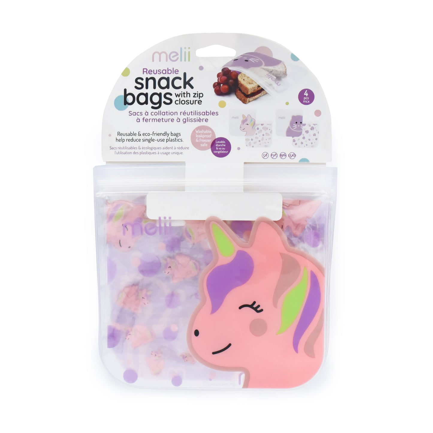 Melii Baby EVA Reusable Snack Bags 4 pc - Kantong makanan klip / zipper / ziplock