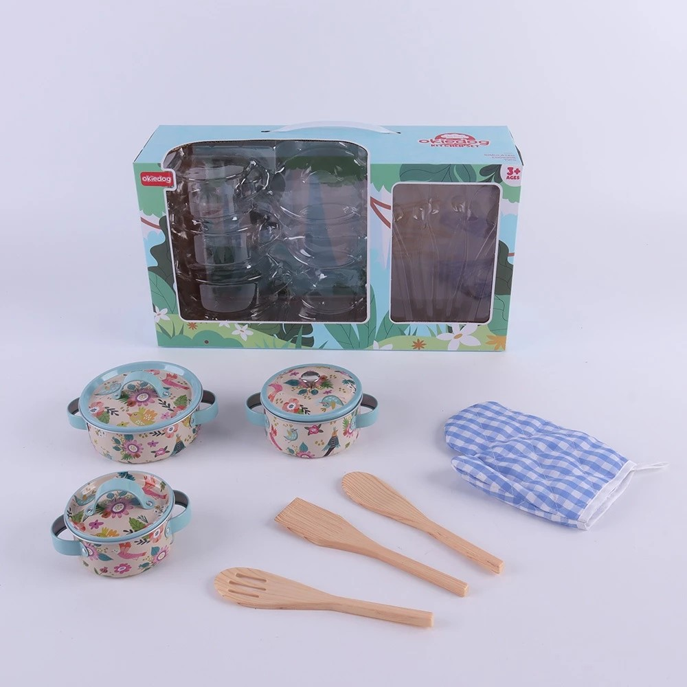 Okiedog Dinosaur & Pink Flower Square Pan Kitchen Set - Mainan Masakan Anak Motif Bunga & Dinosaurus