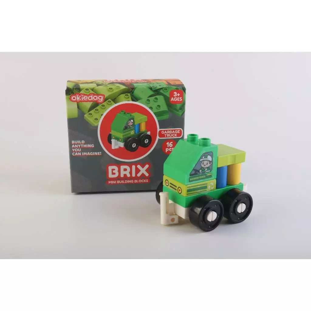 Okiedog Brix Garbage Truck Fast Racing 16pcs - Mainan DIY Balok Susun Puzzle