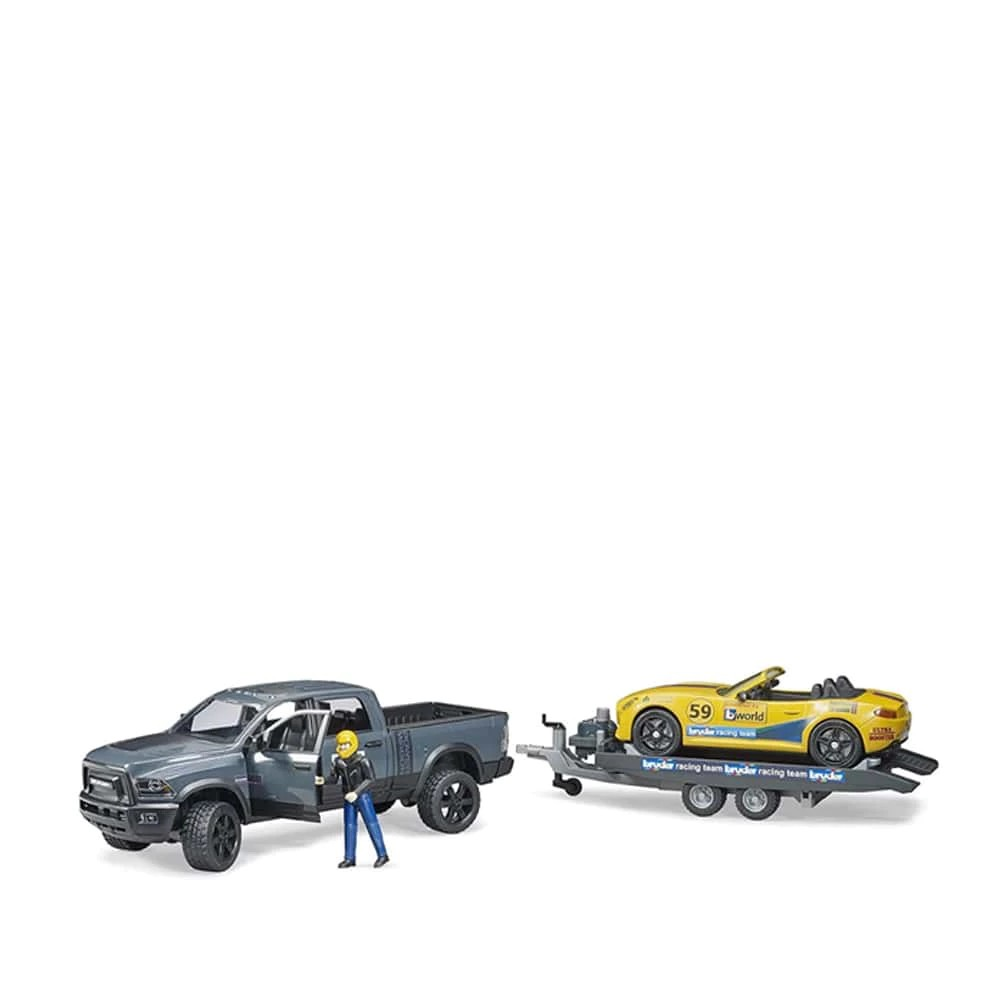 Bruder 2504 RAM 2500 Power Wagon + Bruder Roadster Racing Team - Mainan Miniatur Mobil Balap