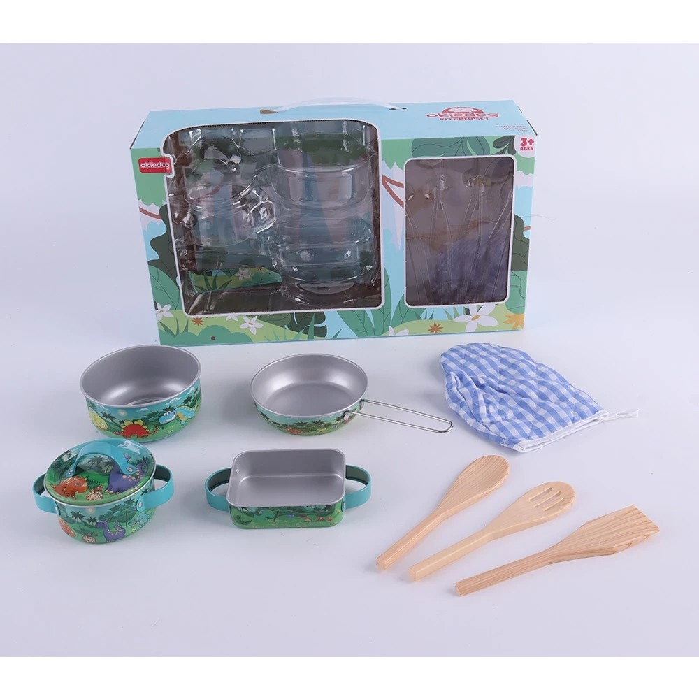 Okiedog Dinosaur & Pink Flower Square Pan Kitchen Set - Mainan Masakan Anak Motif Bunga & Dinosaurus