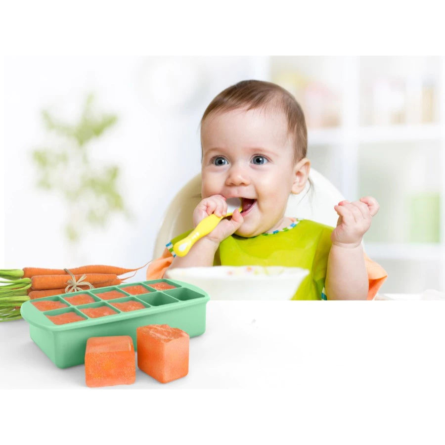 Melii Baby Silicone Baby Food Freezer Tray with Lid - Pink,Mint,Grey silikon tempat membuat es