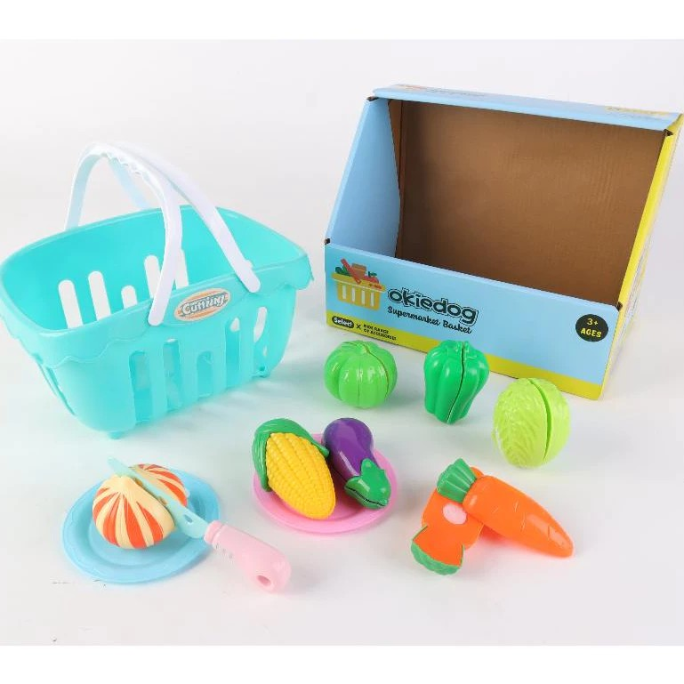 Okiedog Supermarket Basket - Set Belanja & Mainan Buah Potong Anak
