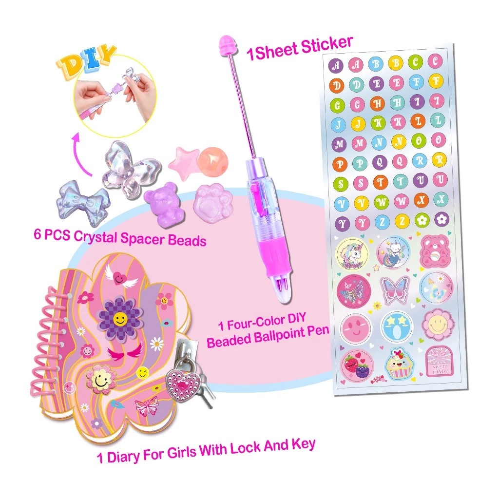 Tokidas Personalized D.I.Y Beaded Diary&Mug Set (Small Size) - Buku Catatan Aesthetic Diary/Buku Tulis Sekolah Anak