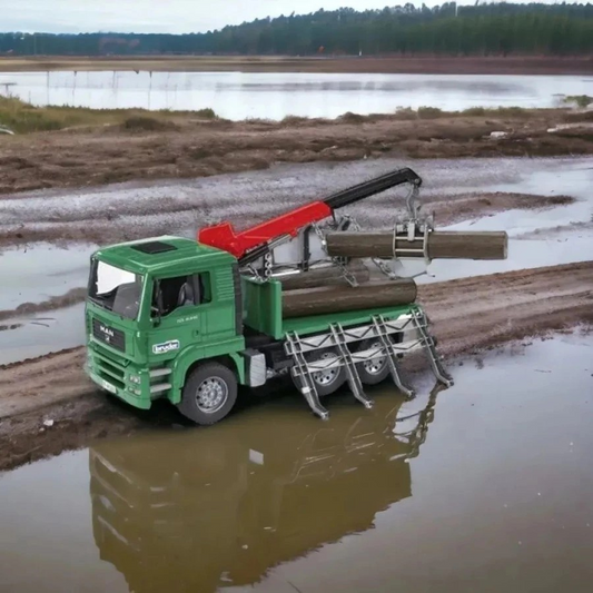 Bruder 2769 MAN TGA Timber Truck Loading Crane & 3 Trunks - Mainan Miniatur Truk Pengangkut Kayu