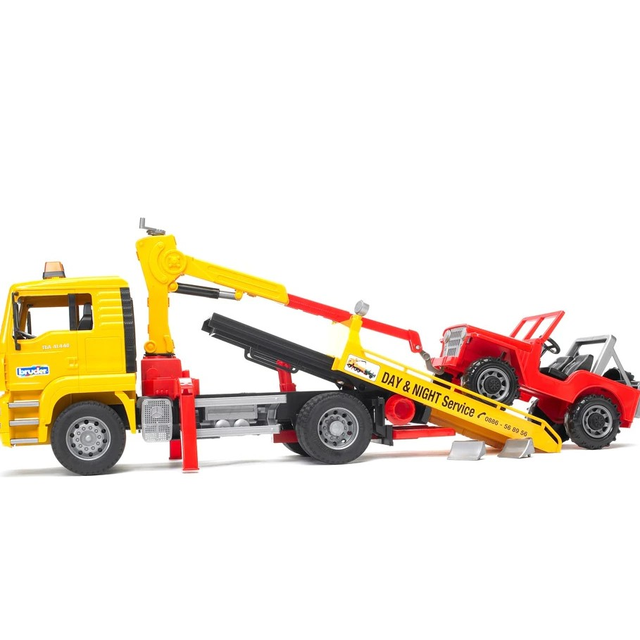 Bruder 2750 MAN TGA Breakdown Truck with Cross Country Vehicle - Mainan Miniatur Truk Derek