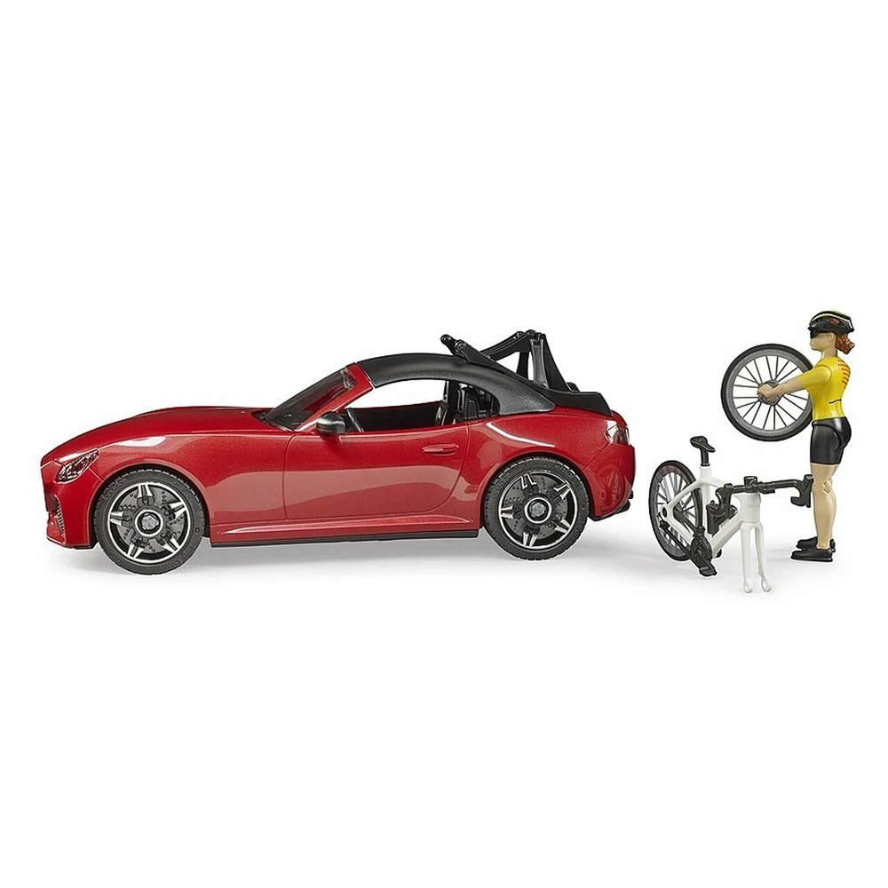 Bruder 3485 Roadster with 1 Road Bike and Cyclist - Mainan Miniatur Mobil Sport & Sepeda