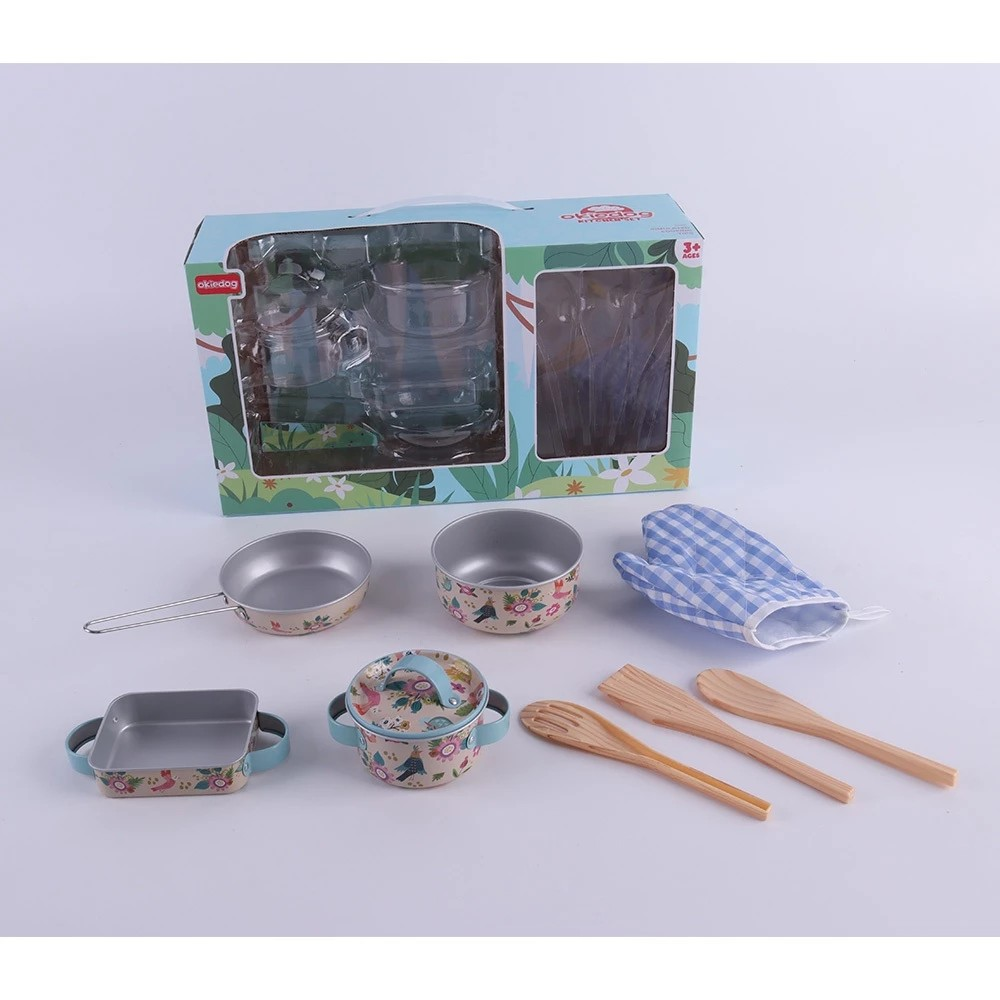 Okiedog Dinosaur & Pink Flower Square Pan Kitchen Set - Mainan Masakan Anak Motif Bunga & Dinosaurus