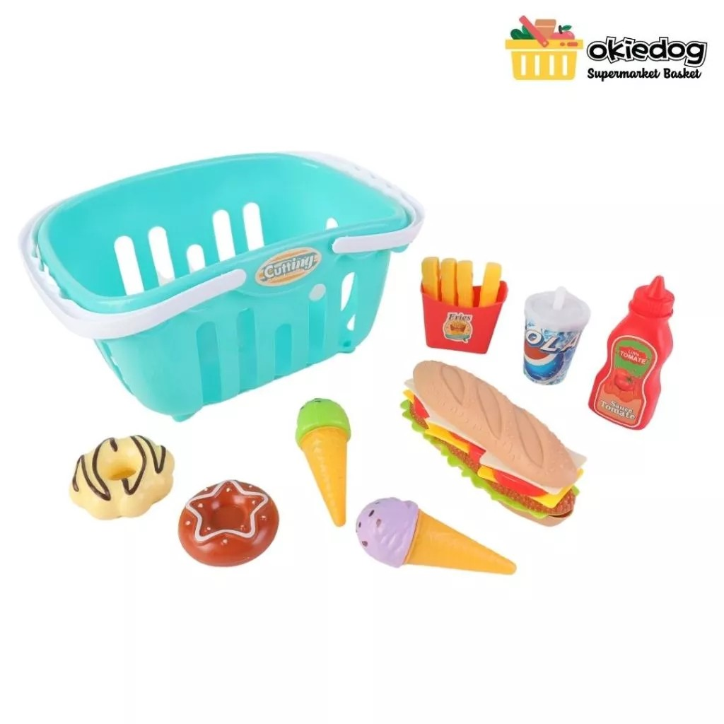 Okiedog Supermarket Basket - Set Belanja & Mainan Buah Potong Anak