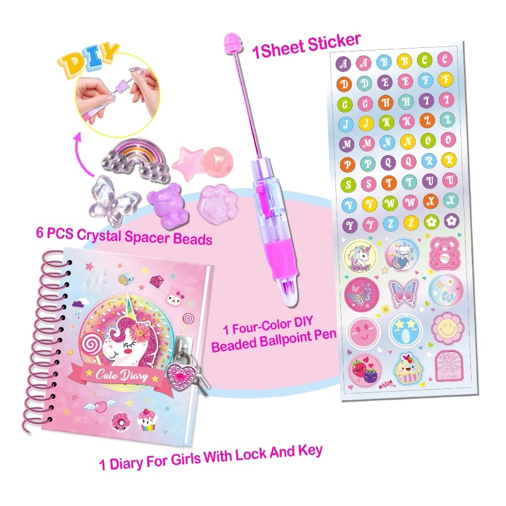 Tokidas Personalized D.I.Y Beaded Diary&Mug Set (Small Size) - Buku Catatan Aesthetic Diary/Buku Tulis Sekolah Anak