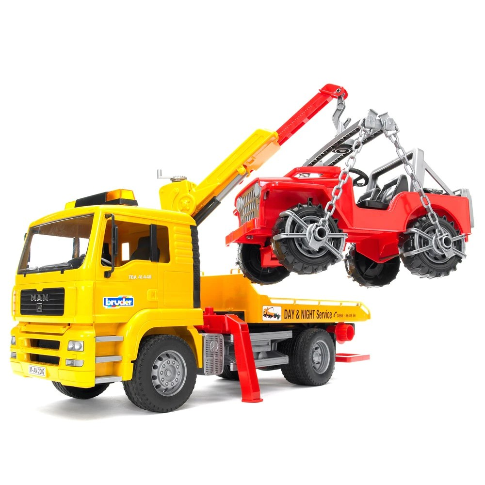Bruder 2750 MAN TGA Breakdown Truck with Cross Country Vehicle - Mainan Miniatur Truk Derek