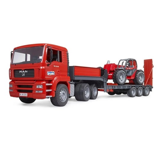 Bruder 2774 MAN TGA Low Loader Truck with Manitou Telescopic Loader MLT - Mainan Miniatur Truk Angkut
