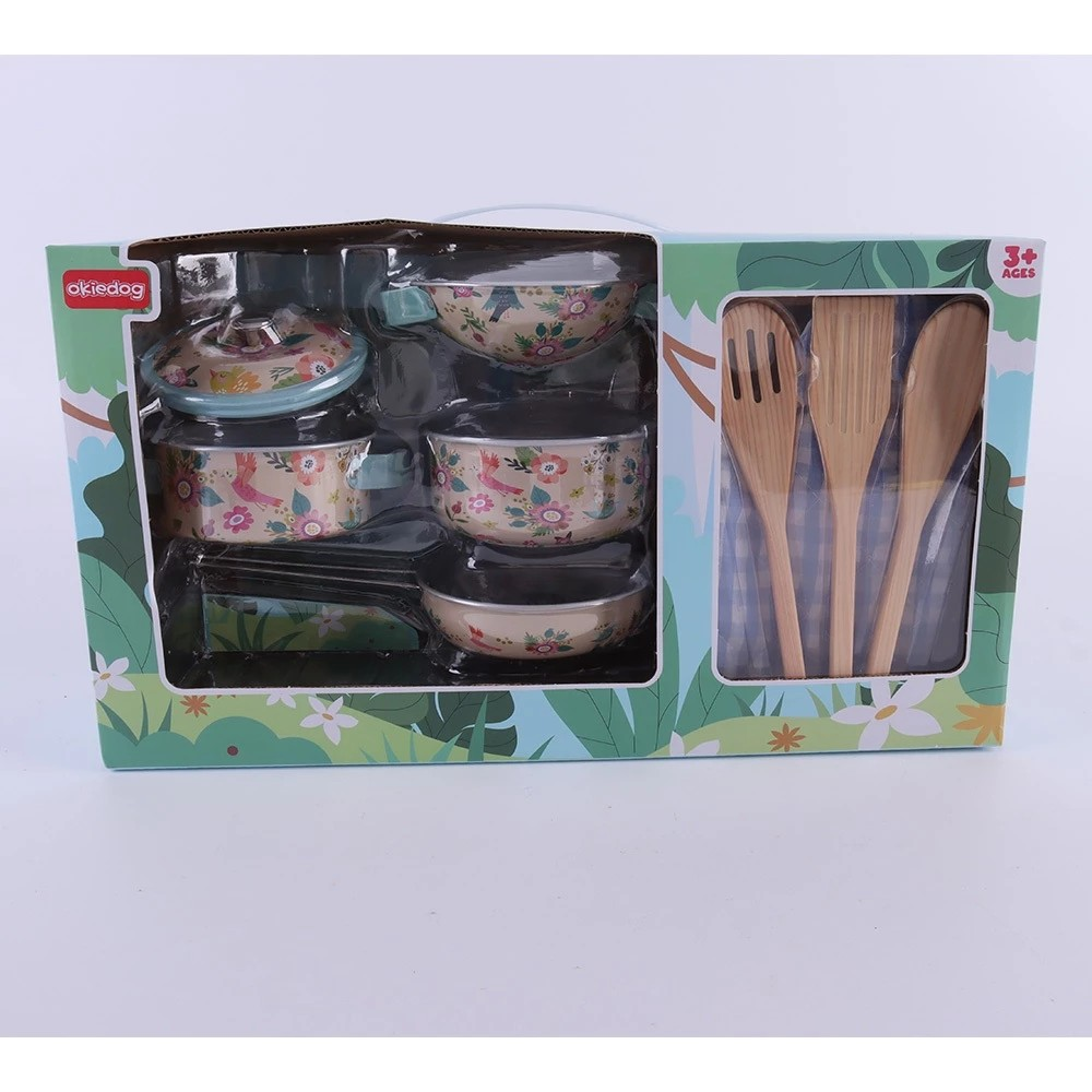 Okiedog Dinosaur & Pink Flower Square Pan Kitchen Set - Mainan Masakan Anak Motif Bunga & Dinosaurus
