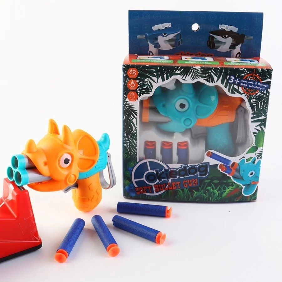 Okiedog Triangle Dragon Three Hole Soft Bullet Gun - Mainan Tembakan Anak Karakter Naga
