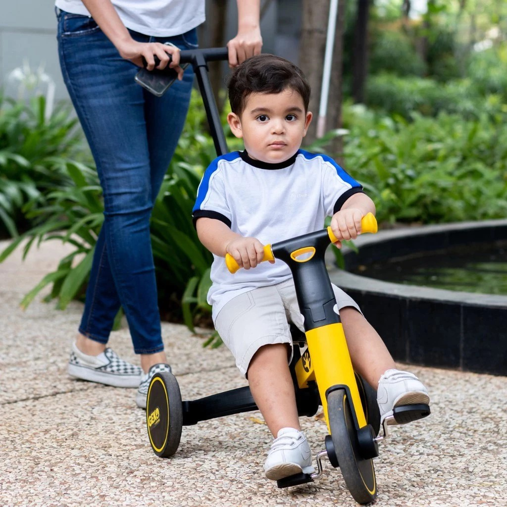 Geko 5in1 Compact Folding Trike Yellow With Stick