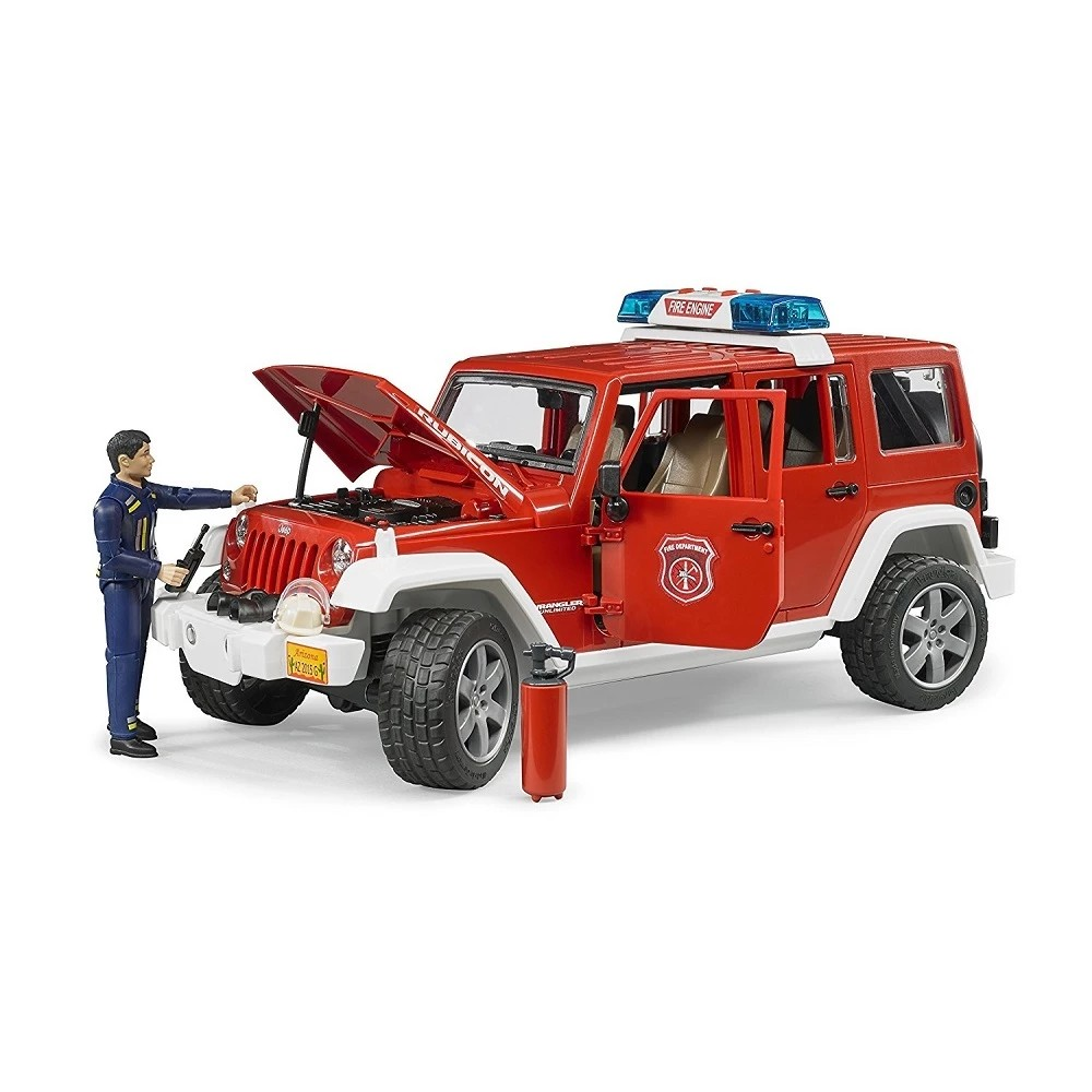 Bruder 2528 Jeep Unlimited Rubicon Fire Dept Vehicle with Fireman - Mainan Miniatur Mobil Pemadam Kebakaran