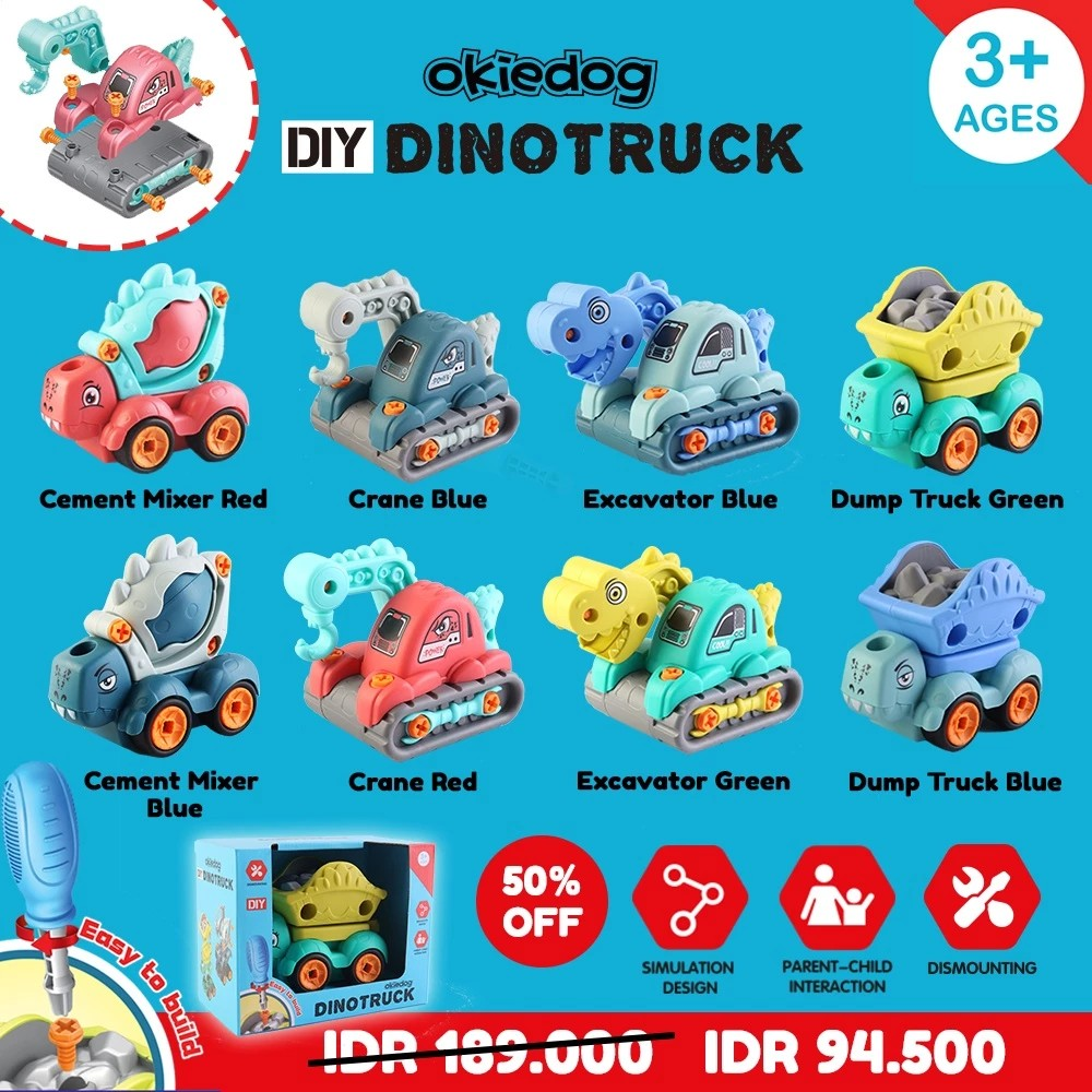 Okiedog DIY Dino Truck - Mainan Bongkar Pasang Anak