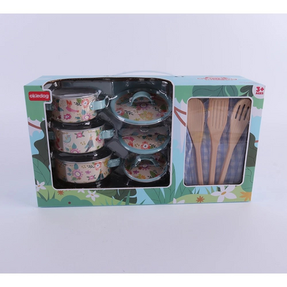 Okiedog Dinosaur & Pink Flower Square Pan Kitchen Set - Mainan Masakan Anak Motif Bunga & Dinosaurus