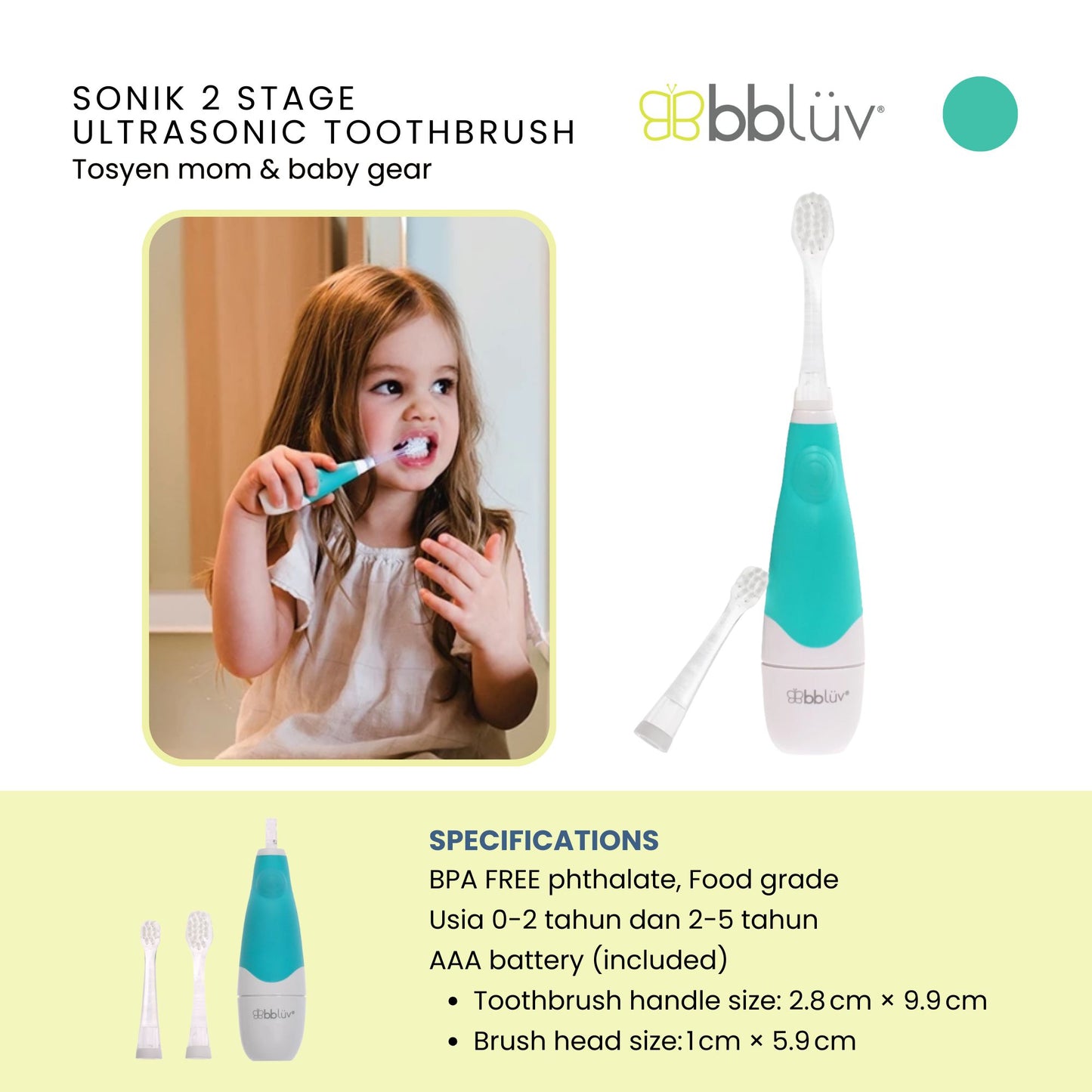 Bbluv Sonik 2 Stage Ultrasonic Toothbrush - Sikat Gigi Elektrik Bayi dan Anak