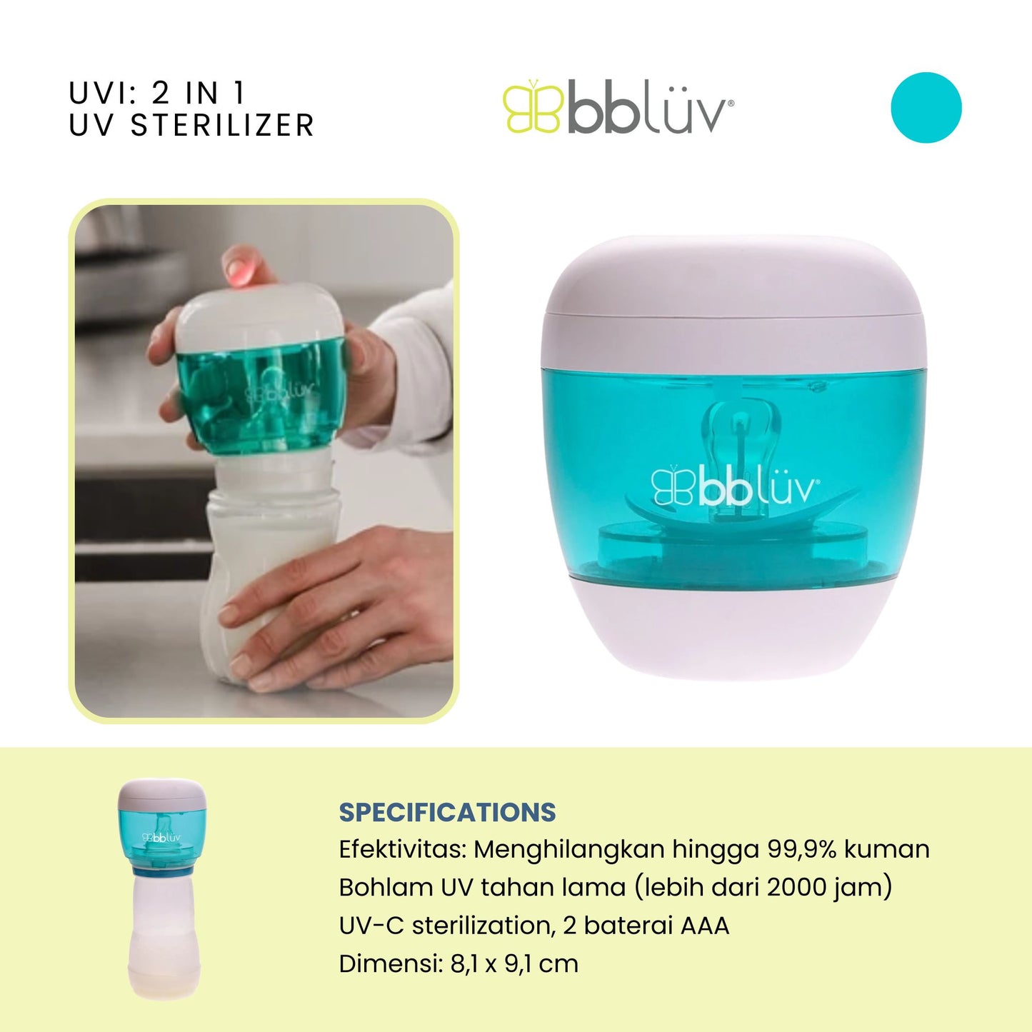Bbluv Uvi: 2 in 1 UV Sterilizer - Alat Sterilisasi UV untuk Dot, Pacifiers, Bottle