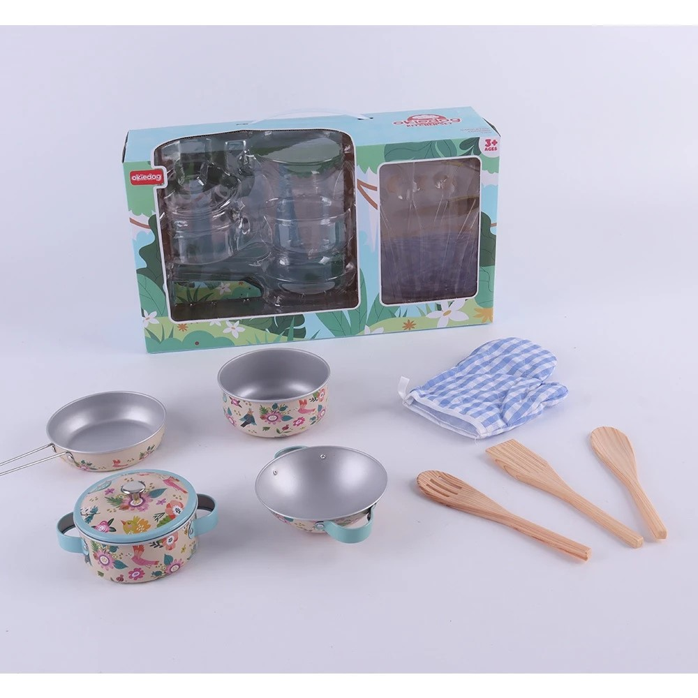 Okiedog Dinosaur & Pink Flower Square Pan Kitchen Set - Mainan Masakan Anak Motif Bunga & Dinosaurus